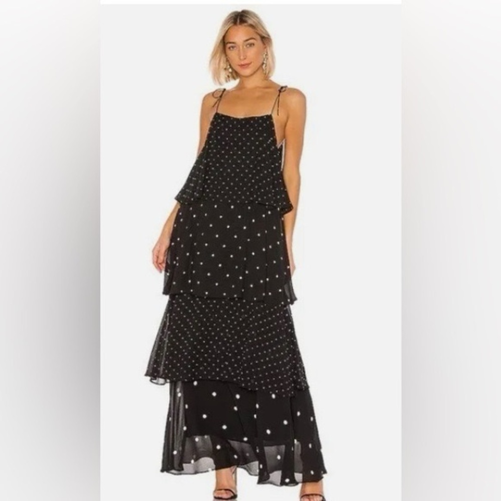 Anine Bing Black Maxi Dress with White Polka Dots